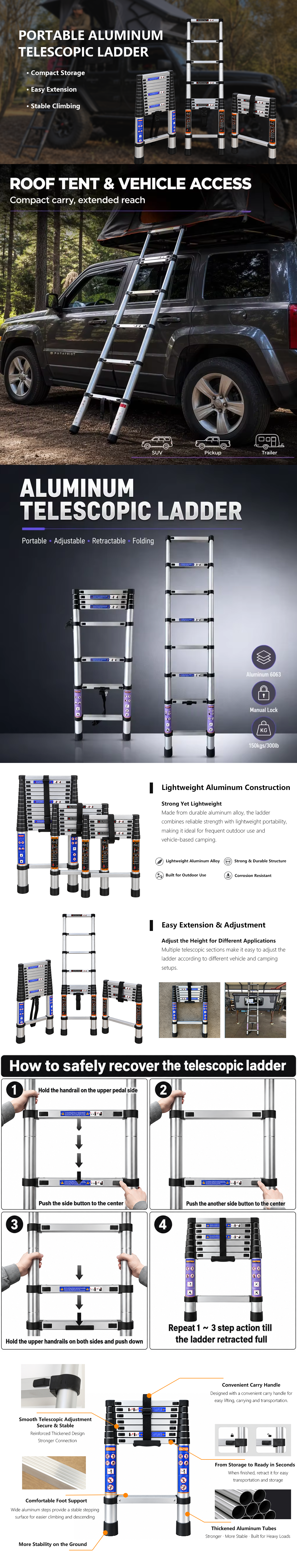 Aluminum Telescopic Ladder – Lightweight, Foldable & Non-Slip Detail